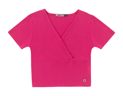 BLUSA FEM MC TRANSP DET BARRA RIB CANEL ROSA PINK