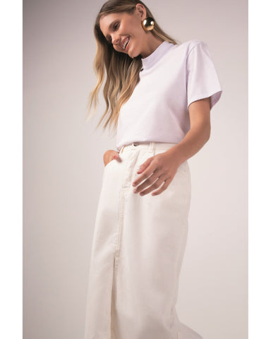BLUSA FEM MC EM MEIA MALHA PENTEADA BRANCO