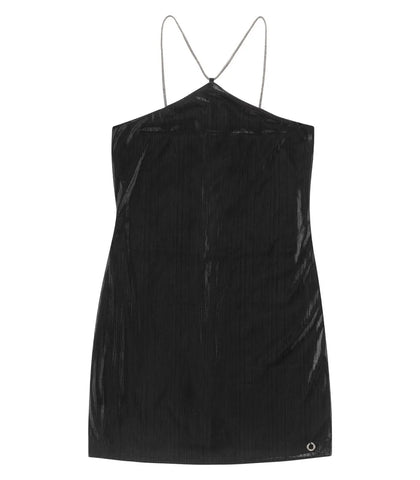 VESTIDO ALCA PRATA MALHA PLISSADA SHINY PRETO