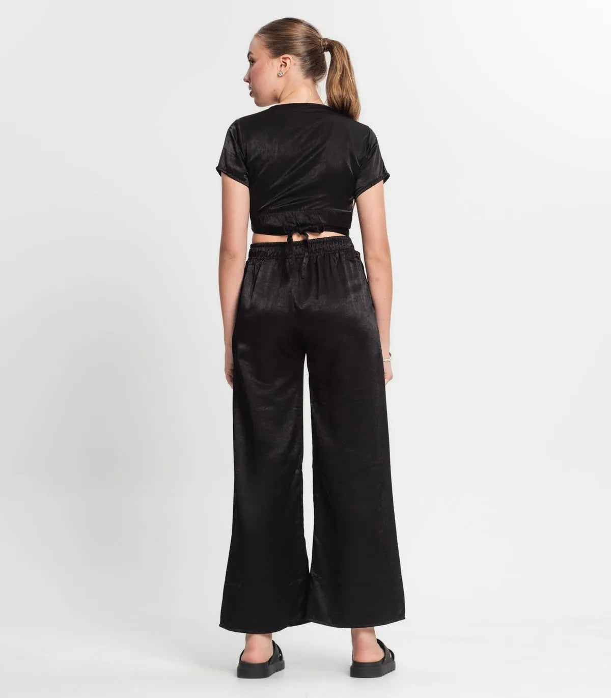 CALCA FEM JUV WIDE LEG VISCOPOLY GLOW PRETO