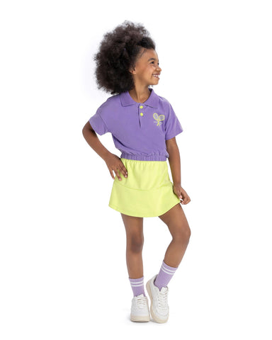 CONJUNTO FEM BL MALHA E SHORT SAIA MLT LILAS