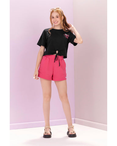 CONJUNTO FEM JUV BL MALHA E SHORT MLT PRETO