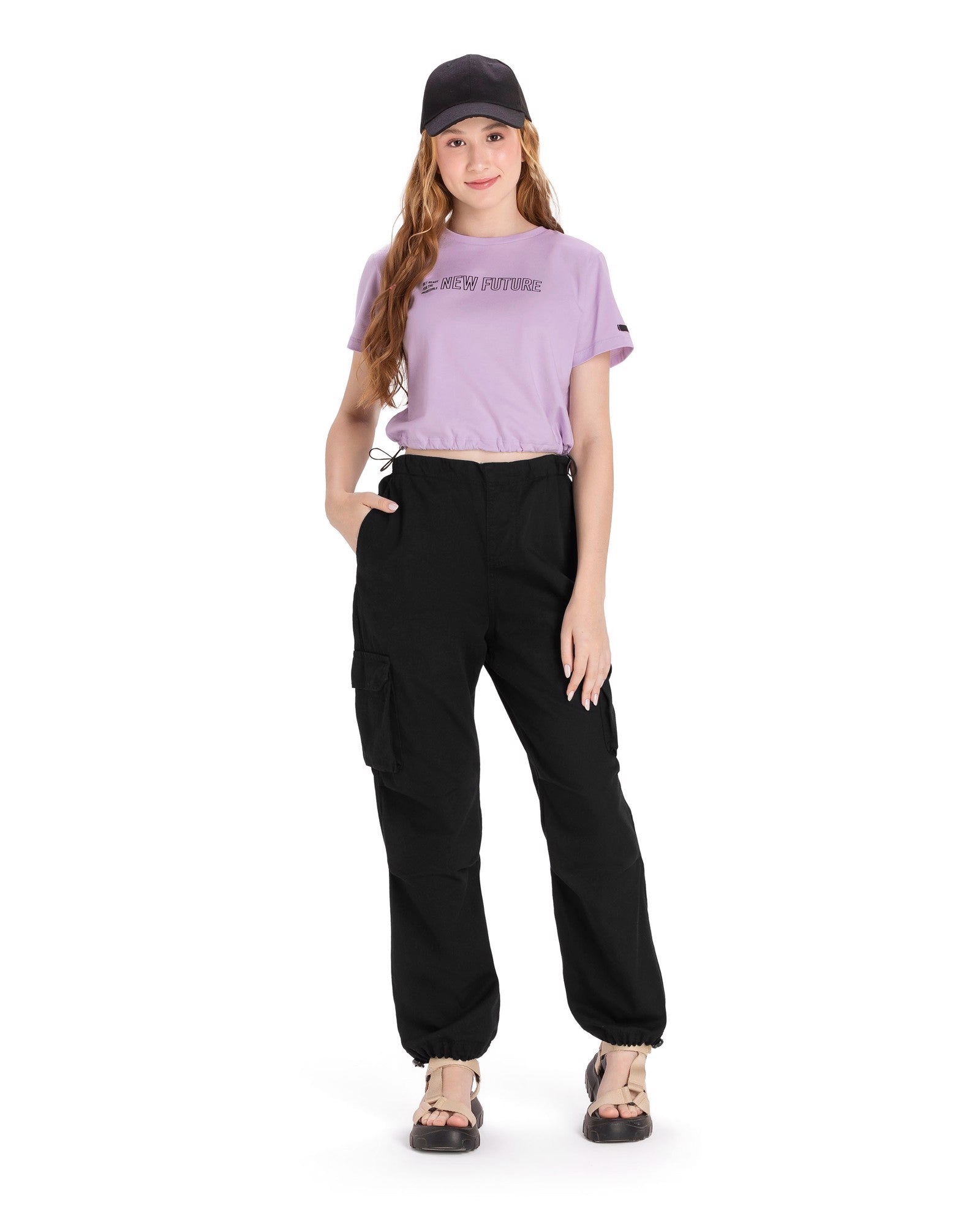 BLUSA FEM JUV MC MALHA PENTEADA LILAS