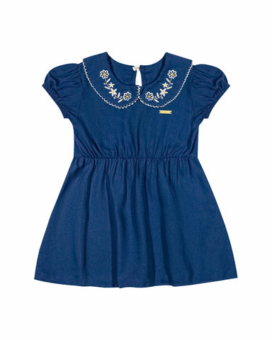 VESTIDO FEM EM VISCOSE SARJADA MARINHO