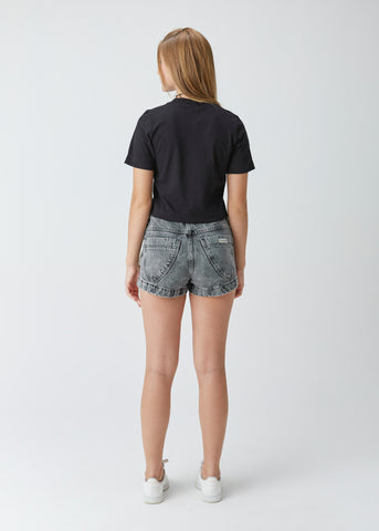 T-SHIRT CROPPED MALHA C BORDADO STRASS PRETO