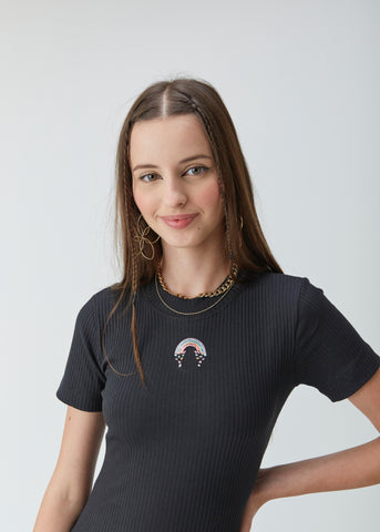 VESTIDO MC EM MALHA CANELADA PRETO