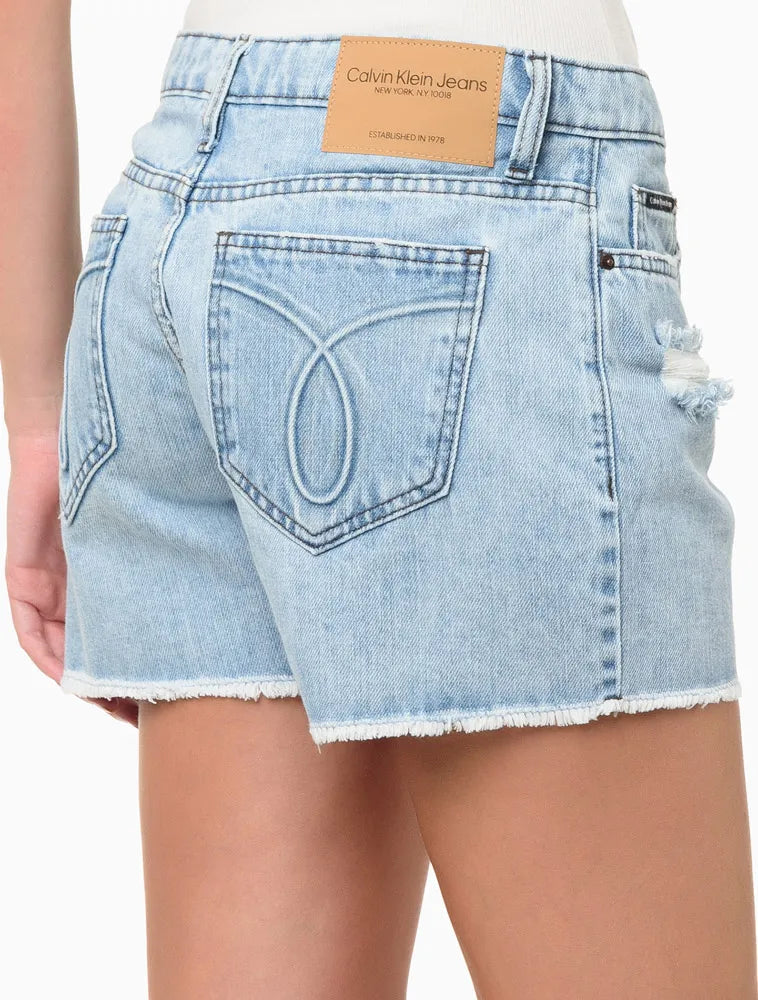 SHORTS CKJ FEM CINTURA ALTA BORDADO CK AZUL CLARO