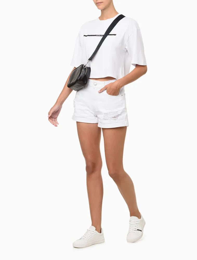 BLUSA CKJ FEM PALITO HORIZONTAL BRANCO