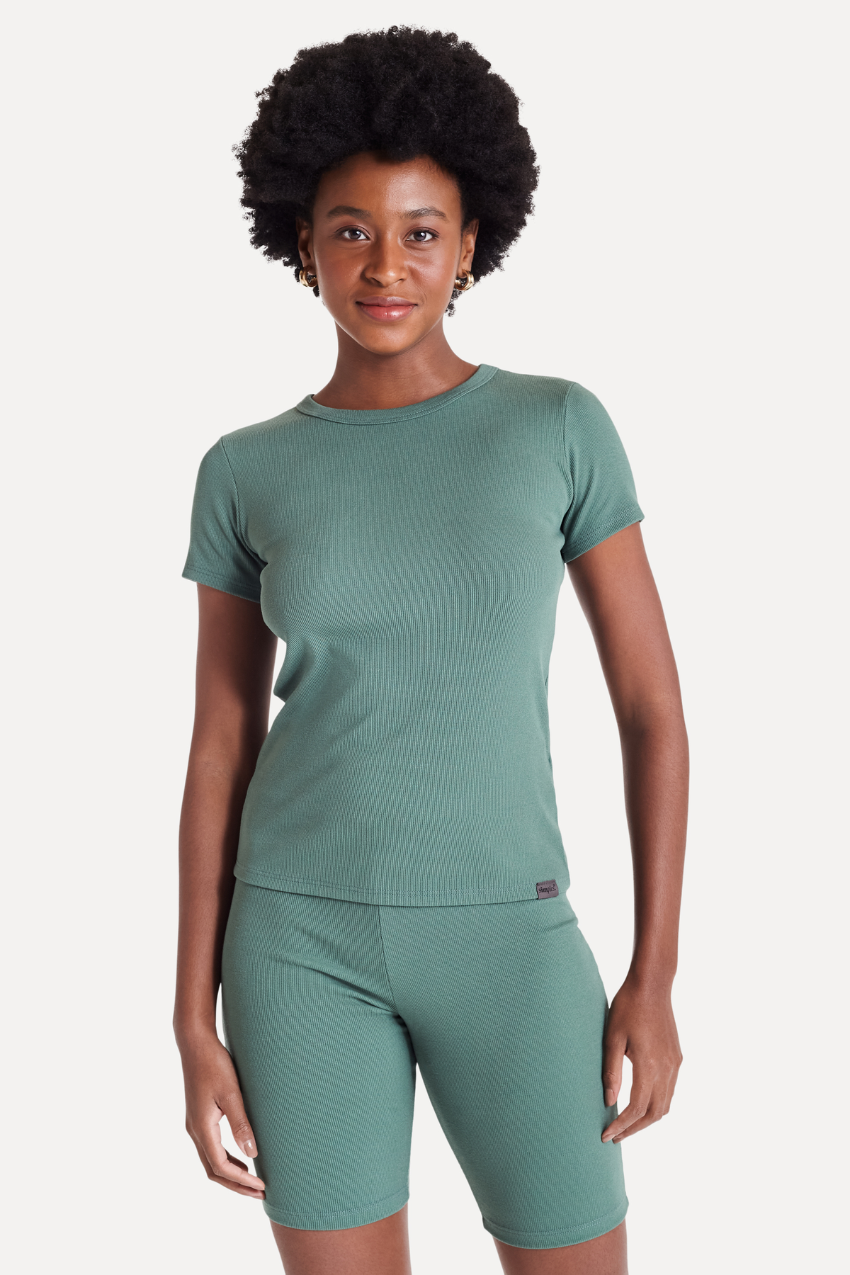 BLUSA FEM MC DECOTE CARECA RIB SIMPLES VERDE MUSGO