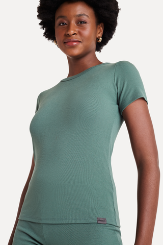 BLUSA FEM MC DECOTE CARECA RIB SIMPLES VERDE MUSGO