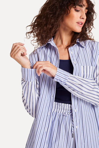 CAMISA ML FEM MIX LISTRAS SIMPLES MARINHO