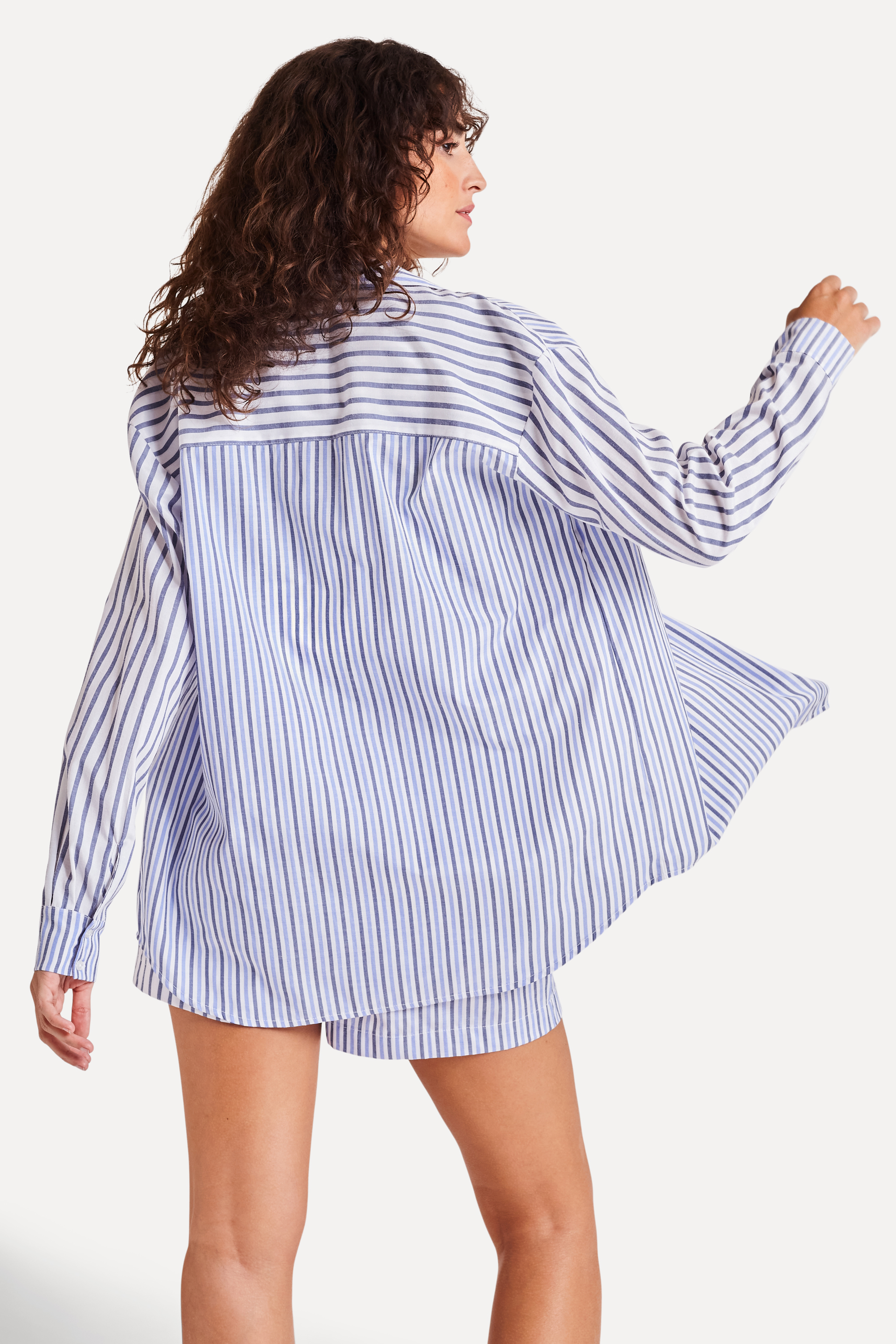 CAMISA ML FEM MIX LISTRAS SIMPLES MARINHO