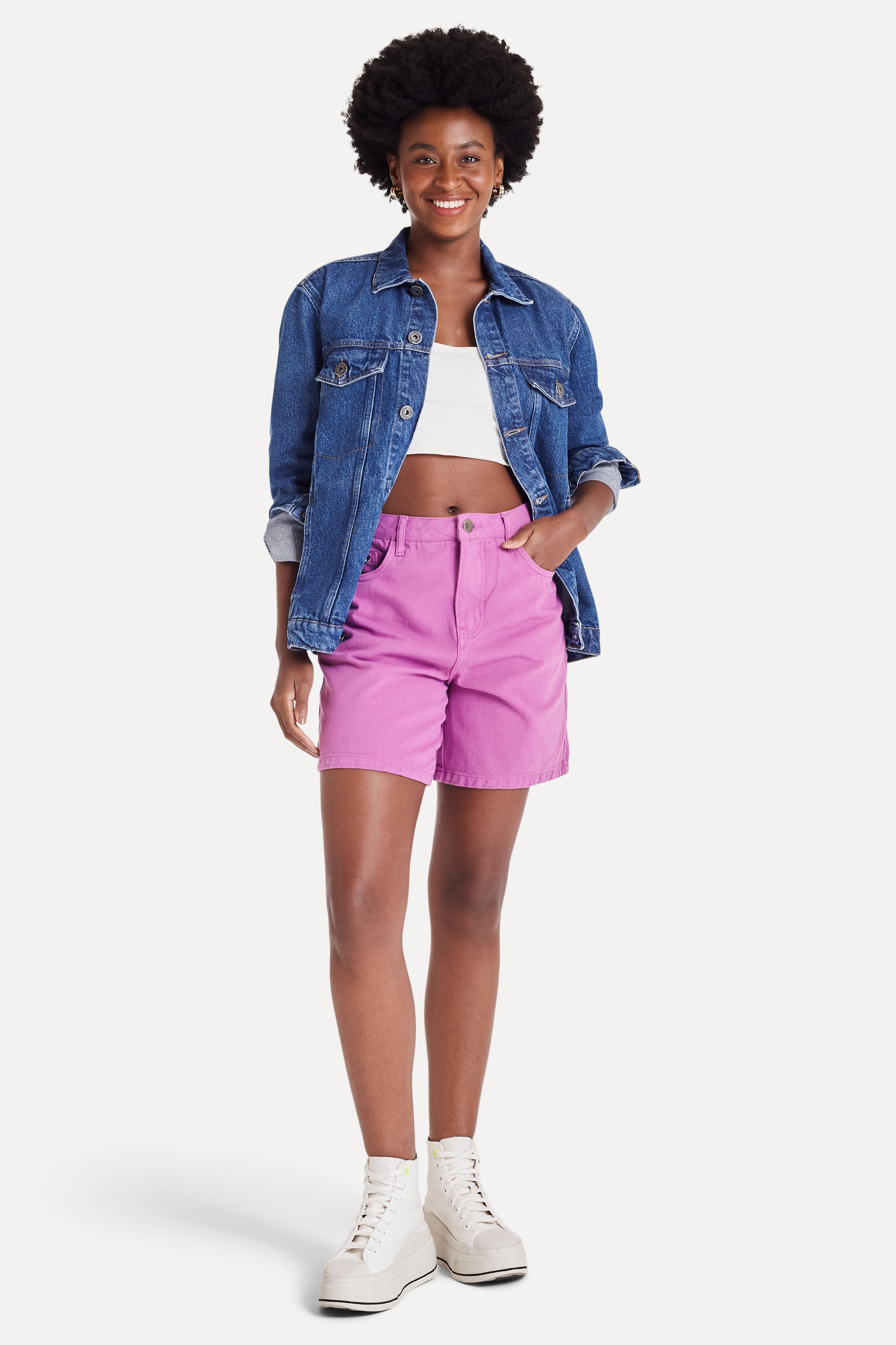 SHORTS FEM 5 POCKETS SARJA COLOR SIMPLES ROXO