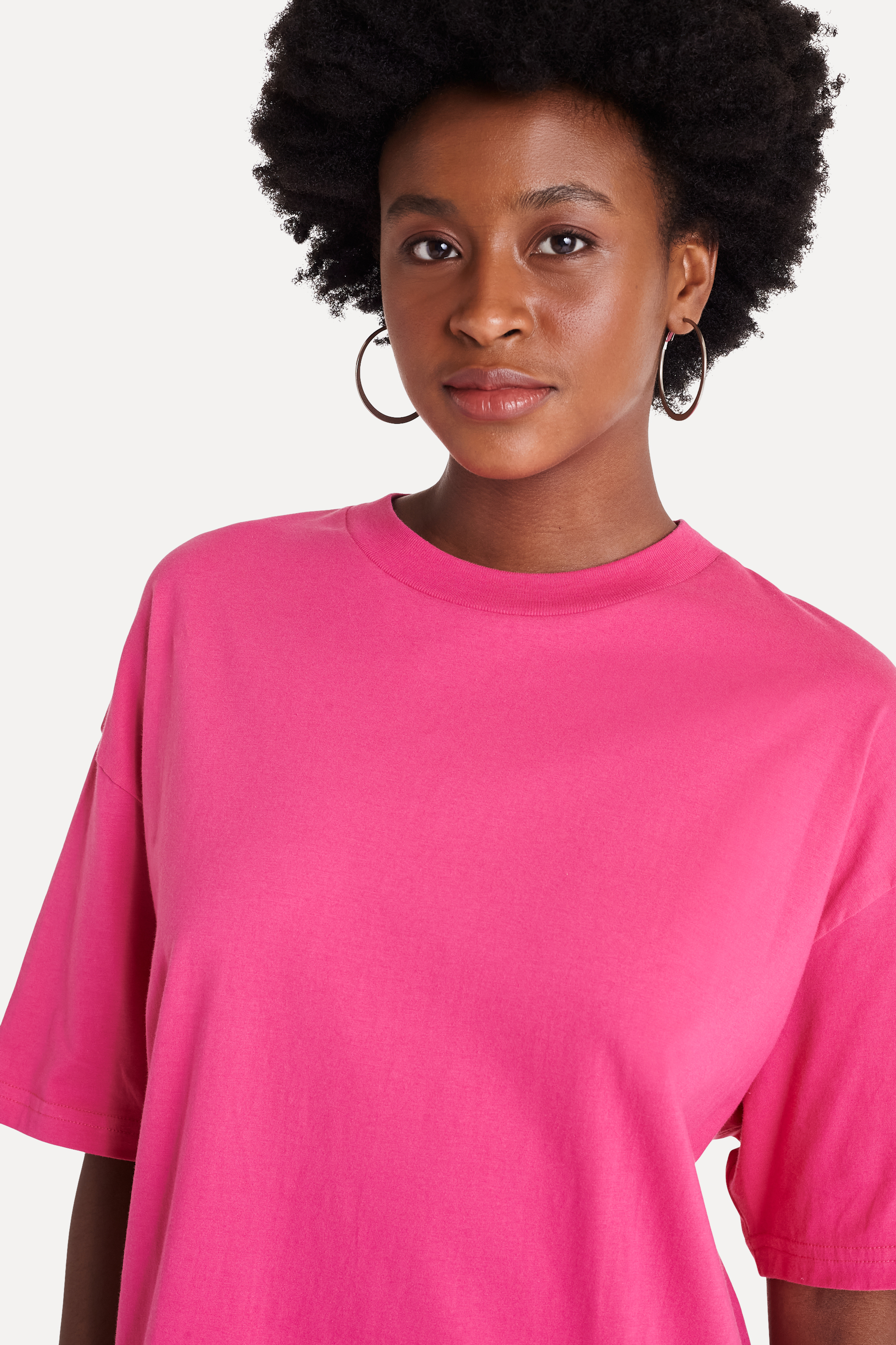VESTIDO FEM MC T-SHIRT OVERSIZED SIMPLES ROSA PINK