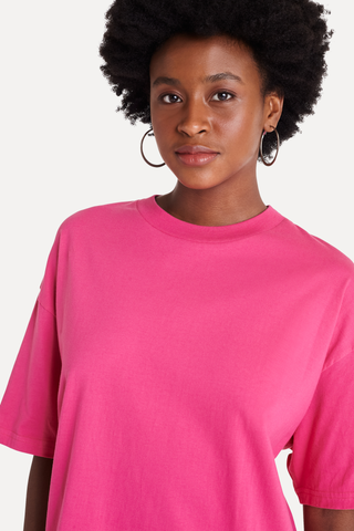 VESTIDO FEM MC T-SHIRT OVERSIZED SIMPLES ROSA PINK