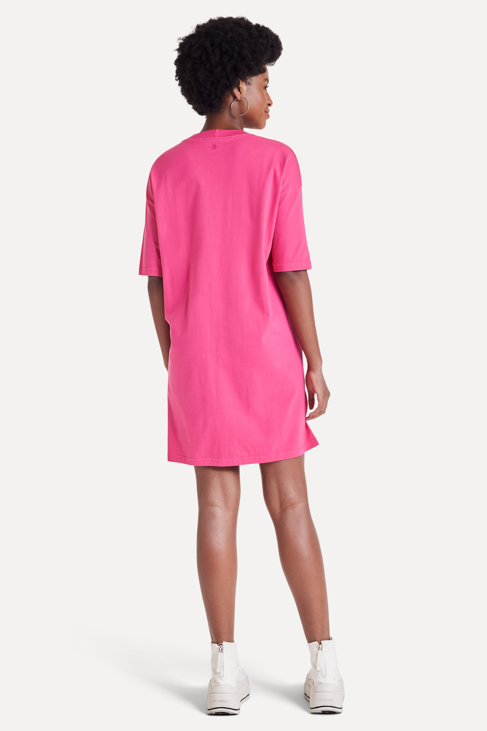 VESTIDO FEM MC T-SHIRT OVERSIZED SIMPLES ROSA PINK