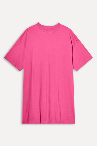 VESTIDO FEM MC T-SHIRT OVERSIZED SIMPLES ROSA PINK