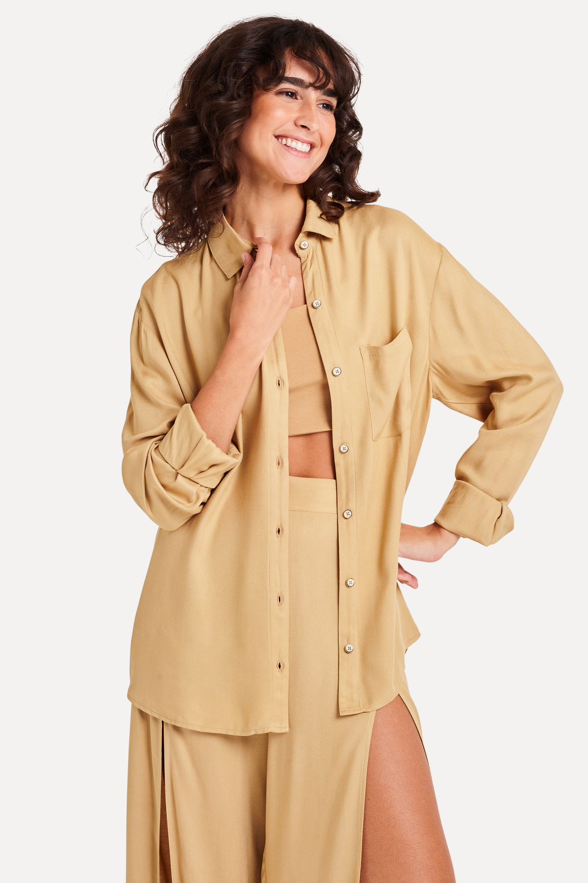 CAMISA ML FEM OVERSHIRT TRANCOSO SIMPLES PALHA