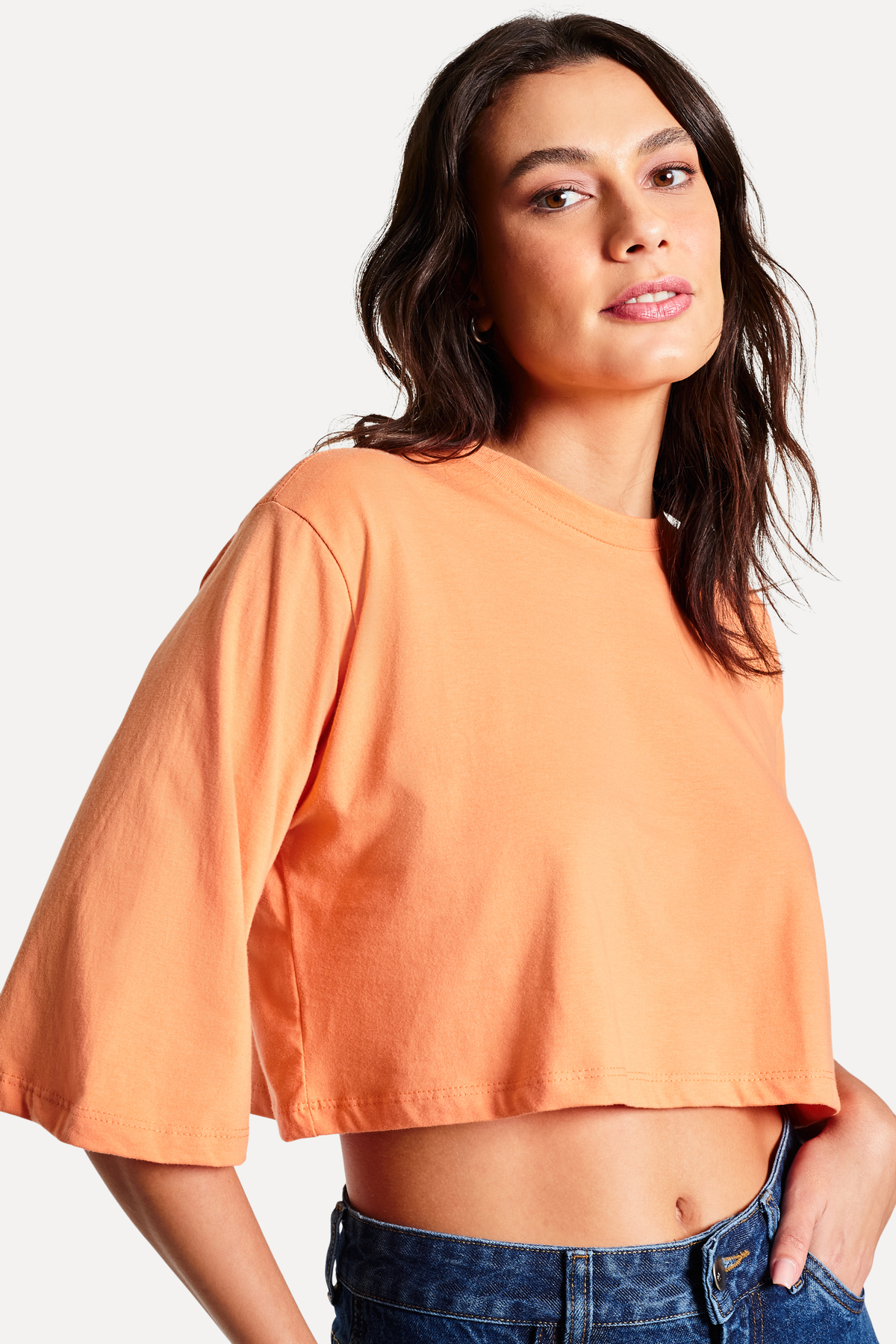 BLUSA CROPPED FEM MC SIMPLES CORAL