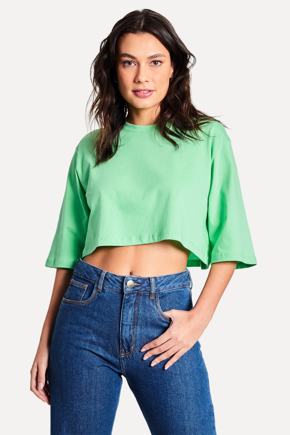 BLUSA CROPPED FEM MC SIMPLES LIMAO