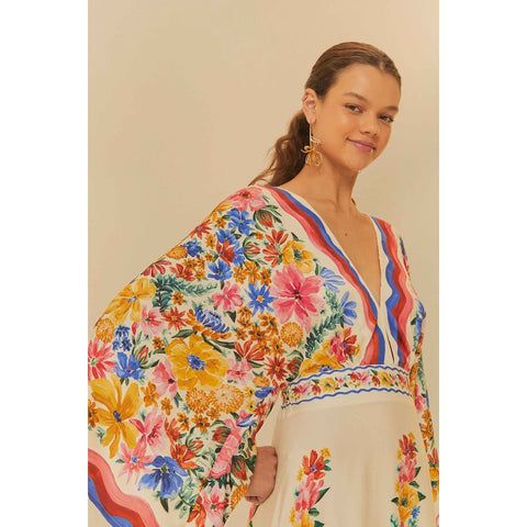 VESTIDO MIDI LENCO FLORALINE FARM OFF WHITE