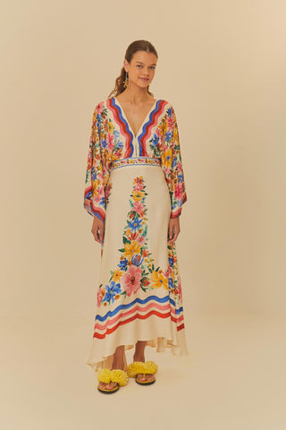 VESTIDO MIDI LENCO FLORALINE FARM OFF WHITE