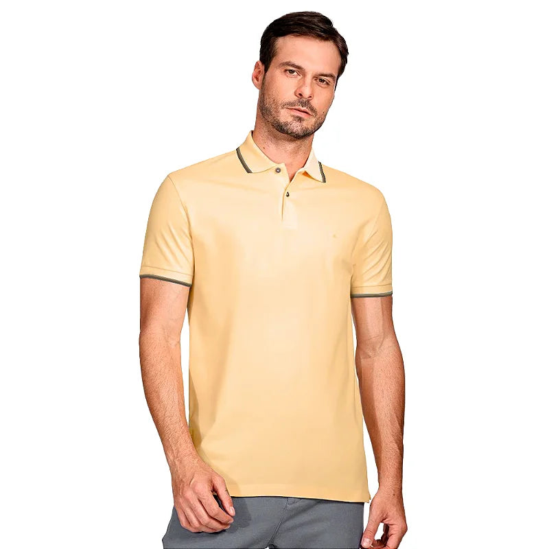 POLO MC MAS ARAMIS BASICA 4 FRISOS AMARELO DENTE/CAQUI