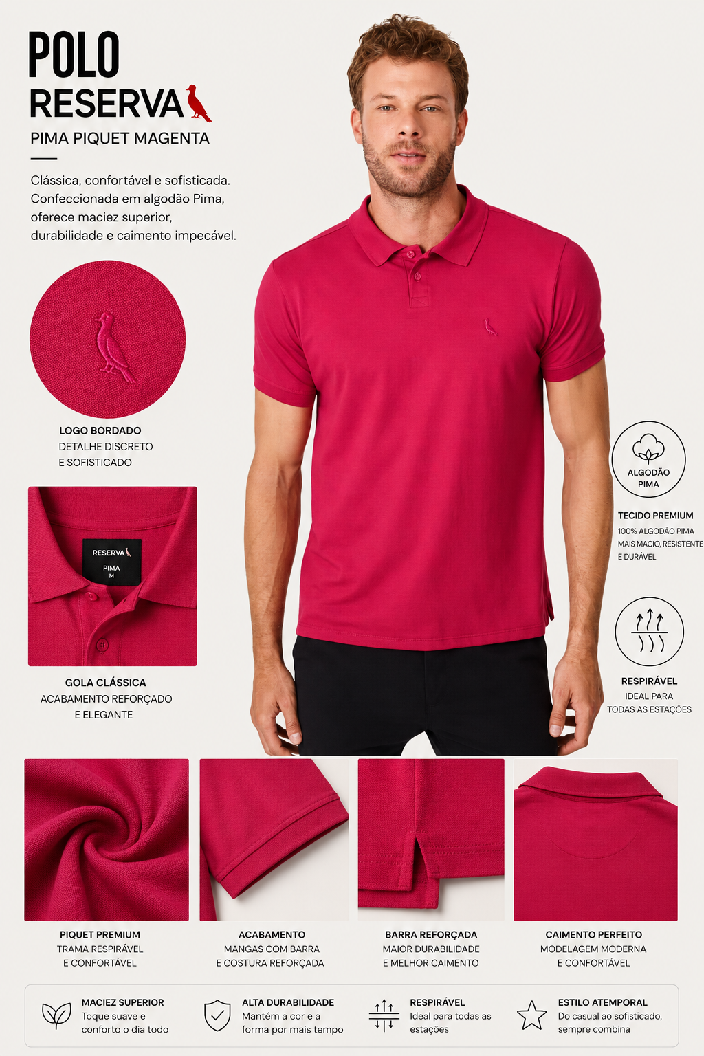 POLO RSV MASC MC PIMA PIQUET MAGENTA
