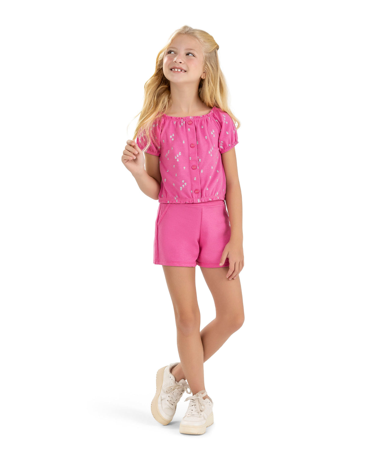 CONJ FEM BL MC DET BOT TEXT E SHORT MLT ROSA