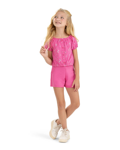 CONJ FEM BL MC DET BOT TEXT E SHORT MLT ROSA