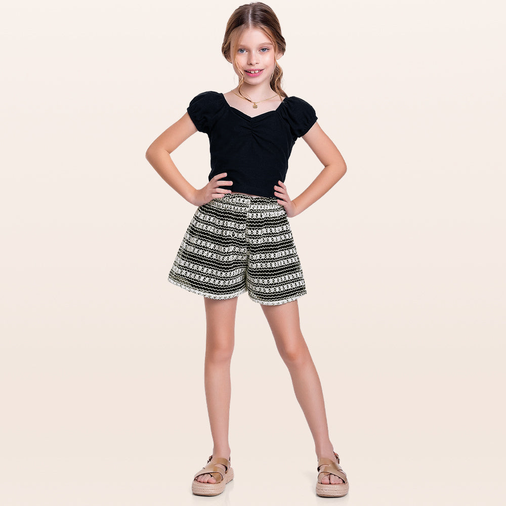 CONJ FEM BL MC ELAS FLORENCE SHORT BORD PRETO