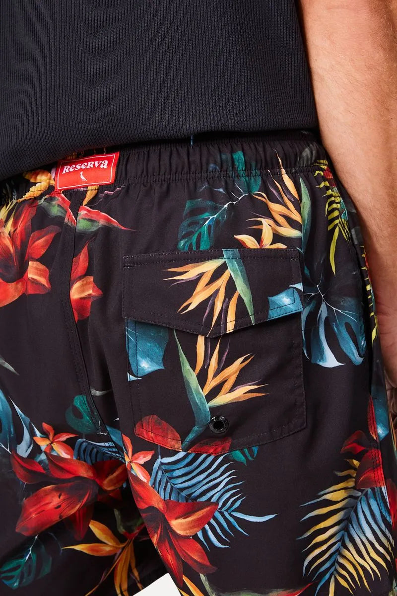 SHORT RSV MAS PRAIA ESTAMPADO TROPICAL PRETO