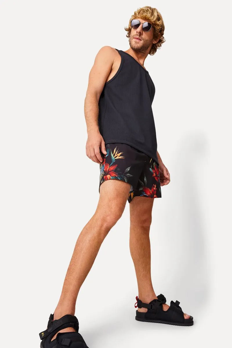 SHORT RSV MAS PRAIA ESTAMPADO TROPICAL PRETO