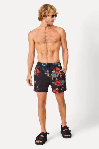 SHORT RSV MAS PRAIA ESTAMPADO TROPICAL PRETO