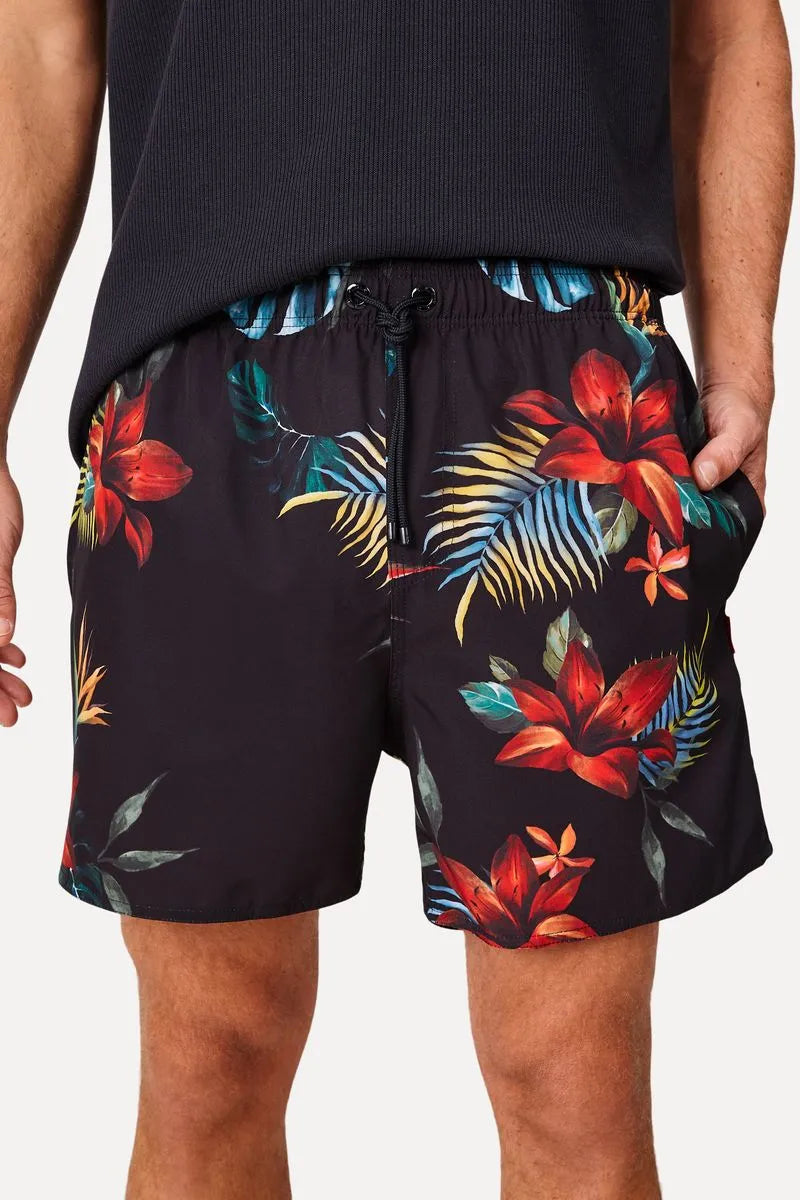 SHORT RSV MAS PRAIA ESTAMPADO TROPICAL PRETO