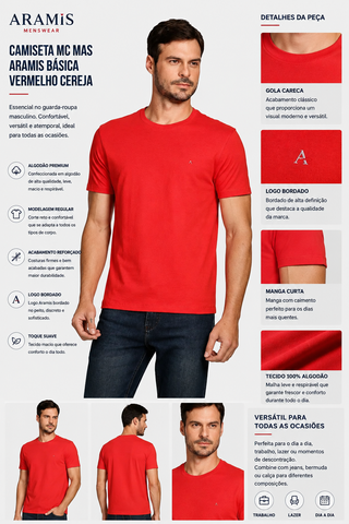 CAMISETA MC MAS ARAMIS BASICA VERMELHO CEREJA