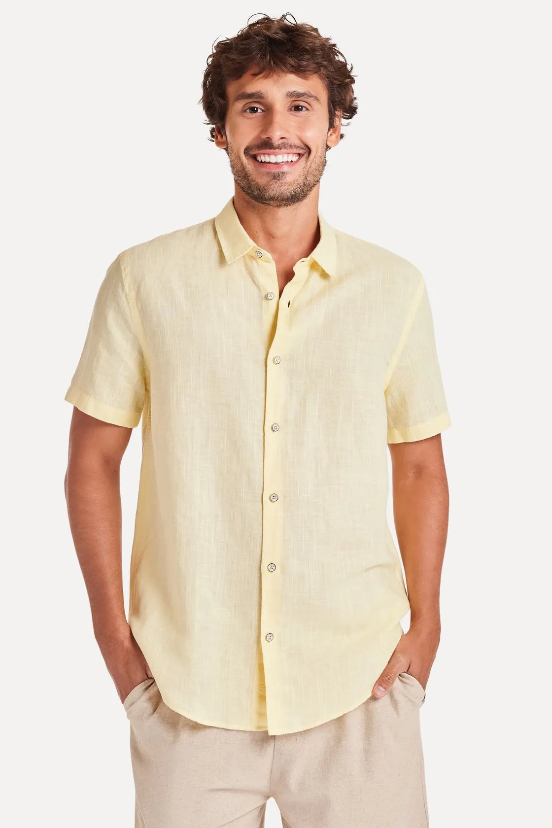 CAMISA MAS MC LINHO SIMPLES AMARELO