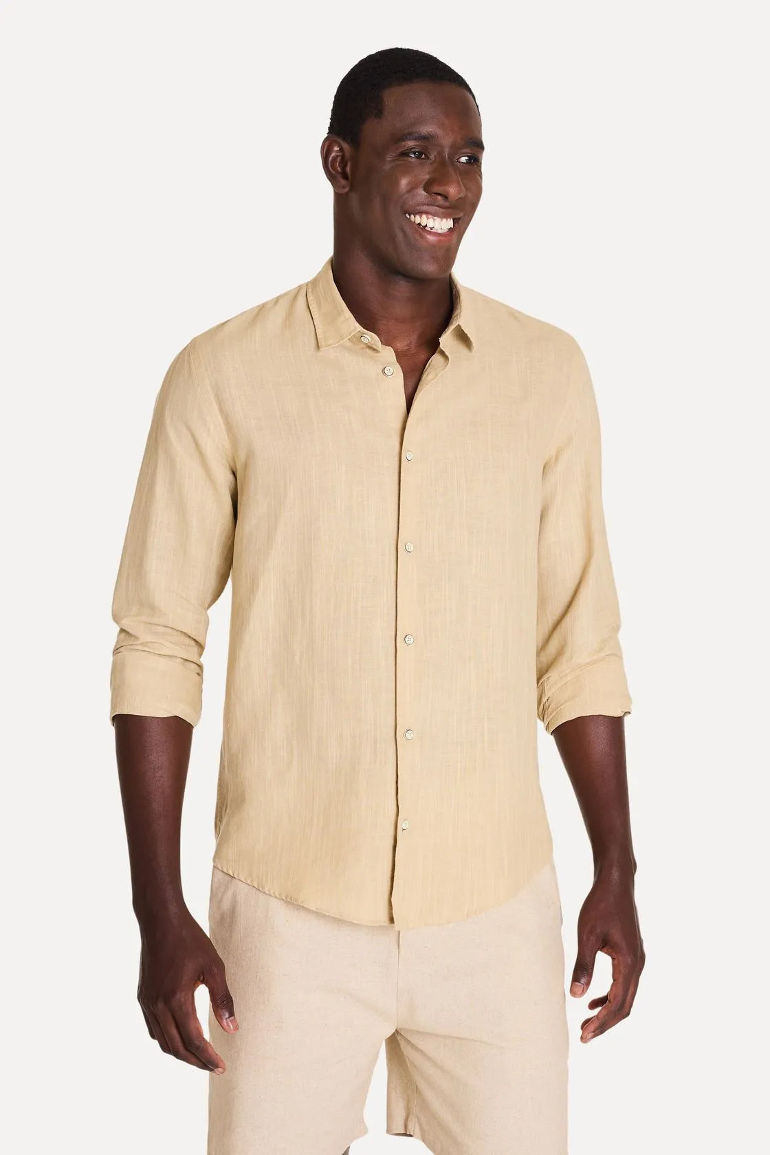 CAMISA MAS ML LINHO SIMPLES PALHA