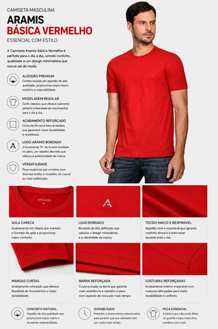CAMISETA MC MAS ARAMIS BASICA VERMELHO