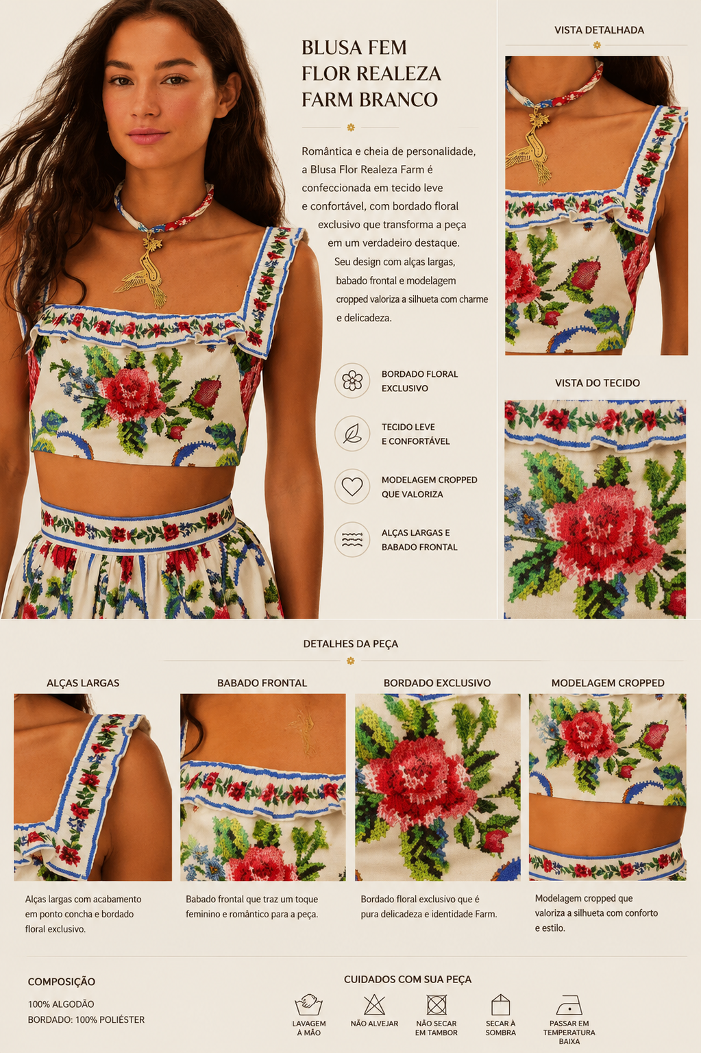 BLUSA FEM FLOR REALEZA FARM BRANCO