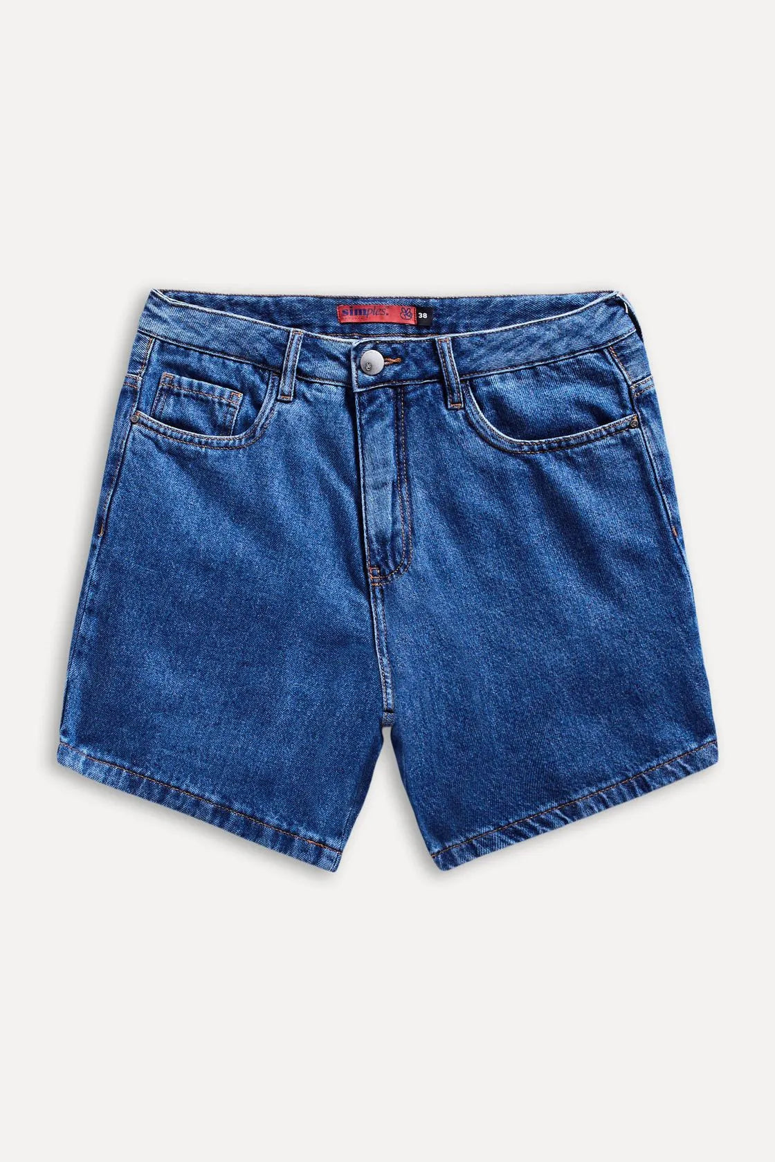 SHORTS JEANS FEM 5 POCKETS SIMPLES AZUL MEDIO