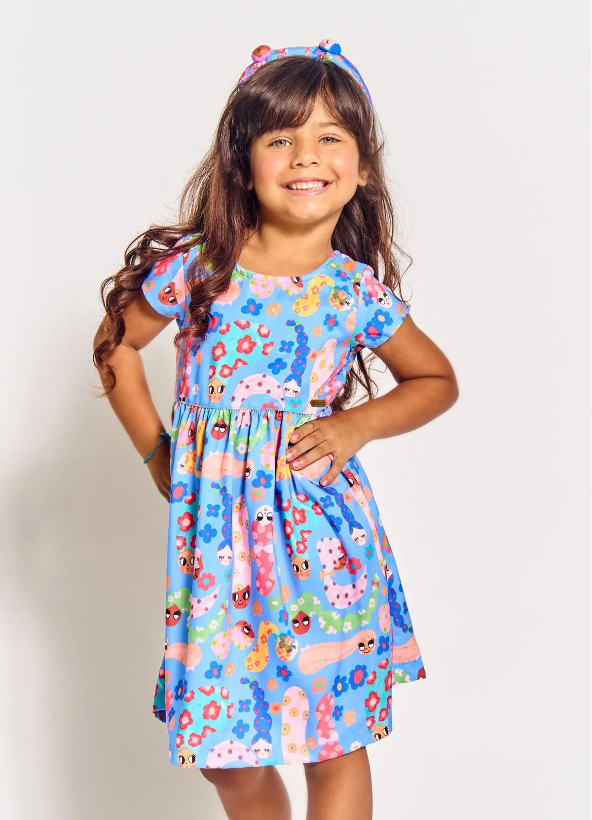 VESTIDO MC BONECAS E FLORES AZUL