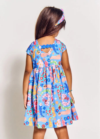 VESTIDO MC BONECAS E FLORES AZUL