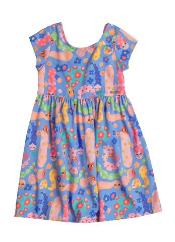 VESTIDO MC BONECAS E FLORES AZUL