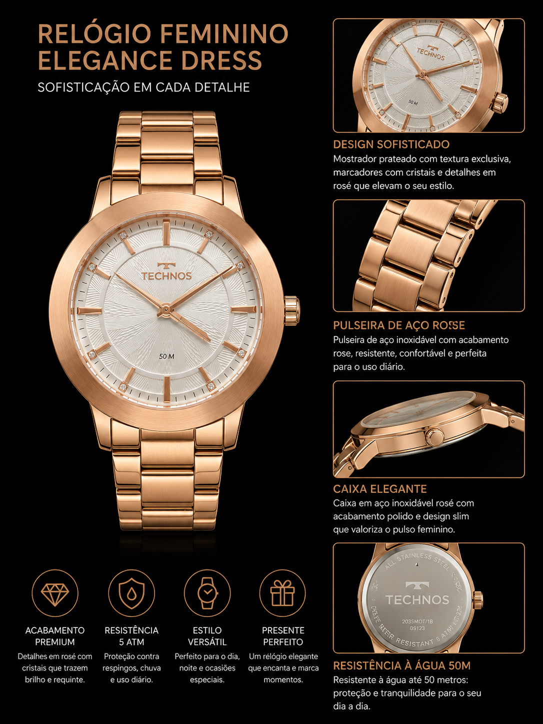RELOGIO FEM ELEGANCE DRESS CX E PULS ROS ROSE