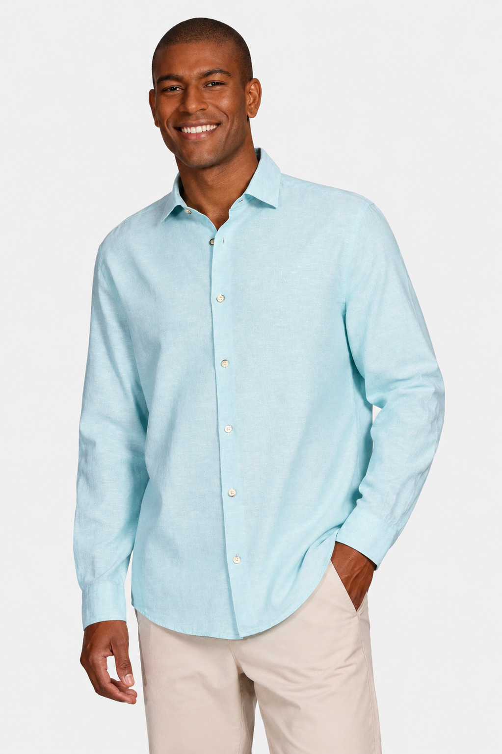 CAMISA MAS ML REG LINHO ALGODAO ARAMIS AZUL PISCINA