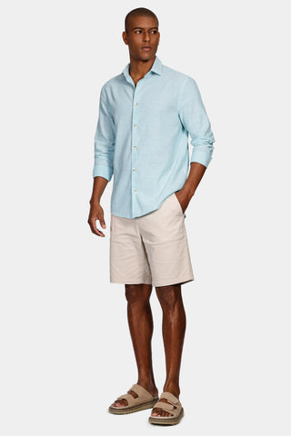 CAMISA MAS ML REG LINHO ALGODAO ARAMIS AZUL PISCINA