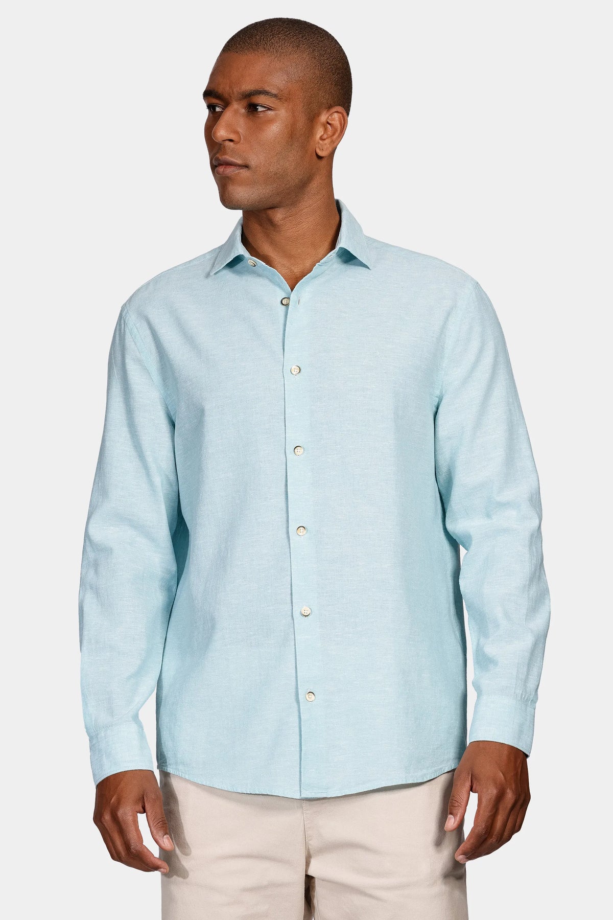 CAMISA MAS ML REG LINHO ALGODAO ARAMIS AZUL PISCINA