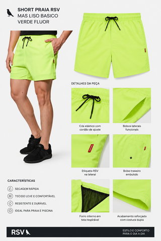 SHORT PRAIA RSV MAS LISO BASICO VERDE FLUOR