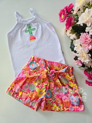 CONJUNTO FEM MINI MUNDO FLORIDO BRANCO/CEREJA